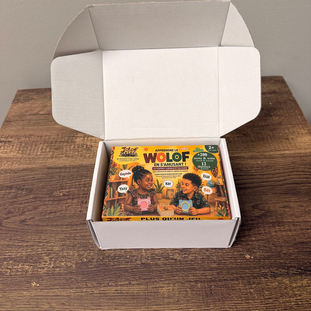 Coffret JOLOF Kids livré dans sa boîte d'expédition blanche