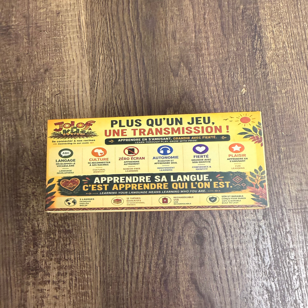 Côté du coffret JOLOF Kids : Plus qu'un jeu, une transmission, sans écran